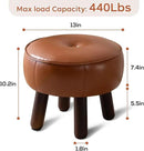 Small Foot Stool, Round Faux Leather Pouf Ottoman Foot Rest, Footstool Ottomans with Rubber Legs Under Desk, 13''L x 13''W x 10.2''H, Footrest for Couch, Living Room, Bedroom, Hallway, Brown by CozyNest Decor