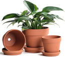 INGOFIN Terracotta Pots Set with Saucer - 5/6/7 inch Ceramic Clay Planters with Drainage Hole, Garden Flower Succulent Pots with Tray for Indoor Outdoor Plants, Set of 3 by CozyNest Decor