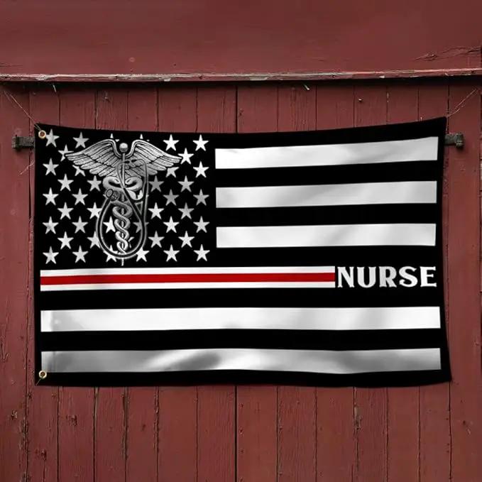 FLAGWIX American Flag-Nurse Flag Thin Red Line Nurse Grommet Flag TRN1388GFv1, 3x5 ft., No Flag Pole Rings-USA Heavy Duty Flags Canvas Cotton-Durable Indoor Outdoor Flag, photo 3 of 6