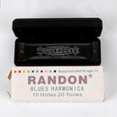 Randon Black Harmonica Key of C, 10 Holes Diatonic Harmonicas for Adults/Kids/Beginners, Blues Harmonica as Gift, with Case, Clean Cloth and Manual by TinyTreasures Baby Boutique