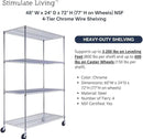 48"x24"x72" Prime Heavy Duty Chrome 4-Tier Wire Shelving NSF 3200 LBS MAX Capacity Storage Rack for Commercial, Hospital, School, Garage, and Kitchen Uses (with Wheels) by CozyNest Decor
