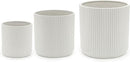 Amazon Basics Assorted Sizes Fluted Ceramic Round Indoor Outdoor Planters with Drainage, Set of 3, Modern Design, 6 inch, 8 inch, 10 inch, White by CozyNest Decor