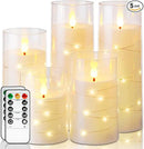 Homemory Flameless Candles with Embedded Star String Fairy Lights, Battery Operated Candles, LED Candle, Fake Candles with Remote Control and Timer, Ivory, Set of 5(H4 5" 6" 8" 8") by CozyNest Decor