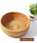 Hadewoven Round Rattan Fruit Basket Wicker Food Tray Weaving Storage Holder Dinning Room Bowl, 9 Inch Woven Bread Basket Key Bowls with 3.5”Wall for Table, Countertop (Medium 8.66") by CozyNest Decor