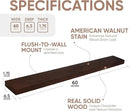 Homeforia Walnut 60 inch Floating Shelf, High End Solid Real Wood 60inch Long Floating Shelf for Wall, Dark Brown Wooden 60in Large Floating Shelves, Heavy Duty Bracket, 60 X 6.5 X 1.75 inch, Set of 2 by CozyNest Decor