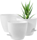 FaithLand 3-Pack Planter Pots, 10 9 8 Inch Self Watering Flower Pots for Indoor Outdoor Garden Plants, White by CozyNest Decor