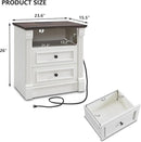 26" Tall Farmhouse Nightstand, 2 Drawers End Table w/Charging Station, 23.6" Wide Large Side Table w/Roman Column, Wood Rustic Sofa Table w/Open Shelf, Bedside Table for Bedroom, White by CozyNest Decor