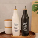 HOMCDALY Olive Oil and Vinegar Dispenser Set, 16oz Ceramic Oil Dispenser for Kitchen, Kitchen Dispenser Bottle for EVOO Vinegar Syrups, Modern Farmhouse Design| Set of 2 – P-Black&White by CozyNest Decor