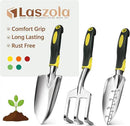 LASZOLA 3 Piece Garden Tool Set Include Hand Trowel Rake and Transplant Shovel for Women, Indoor Heavy Duty Small Spade Kit with Ergonomic Handle to Weed and Loosen, for Mom and Plant Beginner, Yellow by GreenHaven Gardens