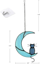 Black Cat On Bule Moon Stained Glass by GreenHaven Gardens