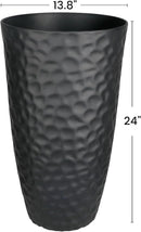 Worth Garden 24" H Tall Hammered Texture Planters Set of 2 - Matte Black Plastic Flower Pot with Drainage Holes, Modern Outdoor Indoor Lightweight Pots for Large Plants, Durable Decor Containers by GreenHaven Gardens