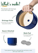 LE TAUCI Ceramic Plant Pots, 4.3+5.3+6.8 inch, Set of 3, Planters with Drainage Hole and Saucer, Indoor Flower Pot with Hole Mesh Pad, Gifts for Mom, Sapphire Blue by GreenHaven Gardens