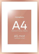 Homeforia A4 Picture Frame Rose Gold, High End Metal 8.3 x 11.7 inch Poster Frames with Mat 5.8 by 8.3 Art, A4 Size Frames Matted to A5 Photo, 8.3x11.7 Wall or Tabletop Frame, Tempered Glass, Set of 1 by CozyNest Decor