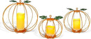 Halloween Metal Pumpkin Candle Holder, 3 Pcs Light up Orange Pumpkin Lantern with LED Flickering Yellow Candle Lights Build in Timer for Thanksgiving Halloween Harvest Fall Home Decor by CozyNest Decor