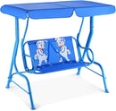 GLACER Porch Swing, Kids Patio Hammock w/Adjustable Canopy & Stand, Safety Belt, 2 Seats Outdoor Swing Bench, Metal Frame Hanging Lounge Chair, Swing Sets for Backyard, Garden, Poolside (Blue Puppy) by TinyTreasures Baby Boutique