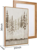 HPINUB Misty Forest Framed Canvas Wall Art Set, Foggy Pine Tree Wall Decor, Pastel Nature Landscape Wall Painting, Evergreen Coniferous Plant Art Print for Living Room, Bedroom, Office-24 x36 x3 by CozyNest Decor
