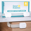 4our Kiddies Child Safety Cabinet Locks for Babies (6 Pack), Child Proof Latches for Cabinets and Drawers Doors, Baby Proofing Cabinet Strap Locks for Cupboard and Closet with 6 Pcs Extra 3M Adhesives by TinyTreasures Baby Boutique