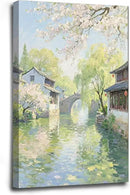Small bridge stream house Jiangnan style landscape poster suitable for living room bedroom office natural oil painting poster by CozyNest Decor