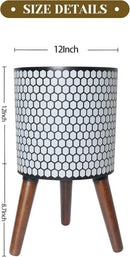 Flower Pot with Legs Tall Flower Pot with Drainage Holes for Indoor and Outdoor Decorative Planting (White Black Honeycomb, 12 Inches) by CozyNest Decor