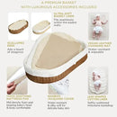 BEBE BASK Premium Baby Changing Basket - Artisan-Crafted Scalloped Rattan - Changing Basket for Baby Dresser - All Accessories Included - Complete Set for Nursery (Mocca) by GreenHaven Gardens