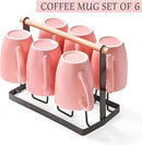 Coffee Mugs Set of 6, 12oz Ceramic Coffee Mugs with Handle, Matte Porcelain Pink Coffee Mug for Latte, Tea, Cocoa, Cappuccino, Cups for Women Men for Home Restaurant Mug (Pink) by CozyNest Decor