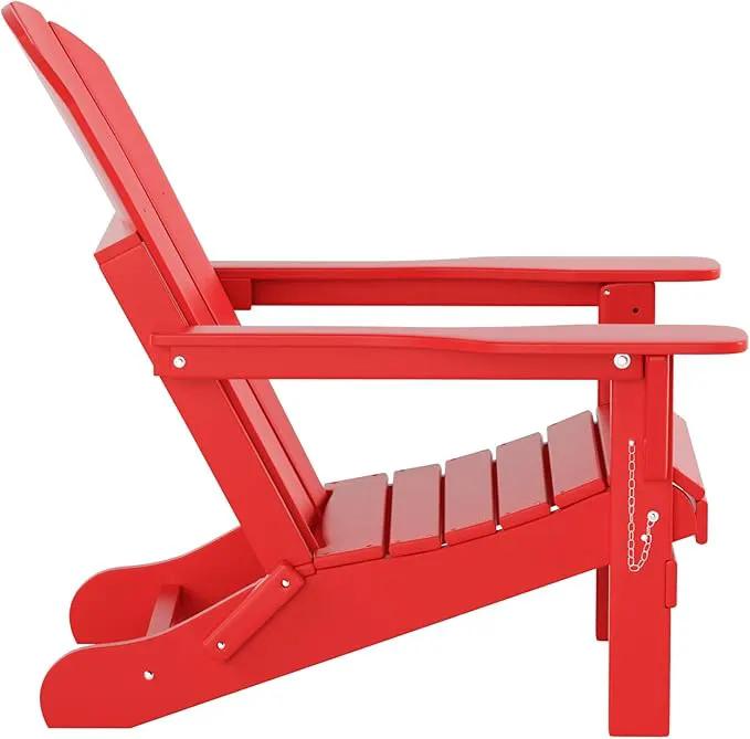 WO Home Furniture Adirondack Chair Table Set of 2 PCS Outdoor Folding Chair w Side Table Weather/UV Resistant for Lawn, Garden, Bon Fire, Balcony (Red), photo 8 of 10