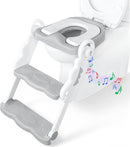 Musical & Sound Toddler Potty Training Seat w/Step Stool Ladder - Collapsible & Adjustable Toilet, Pre Assembled Toddler Toilet Seat w/Music & Sounds - Splash Guard & Anti-Slip Steps - Gray by TinyTreasures Baby Boutique