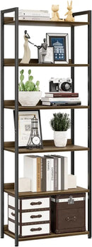 NUMENN Bookshelf, 6 Tier Bookshelves, Home Office Bookcase Shelf Storage Organizer, Free Standing Storage Shelving Unit for Bedroom, Living Room and Home Office, Dark Walnut by CozyNest Decor