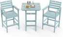 3-Piece Bar Height Outdoor Table and Chairs Set, HDPE Wood Grain Patio Bar Table and Chairs with Heart Cutout Design, Weather-Resistant Bar Height Furniture for Deck, Porch, Pool (Light Blue) by GreenHaven Gardens
