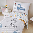 PERFEMET 4 Pcs Toddler Bedding Set - Soft Reversible Cars, Bus, Trucks Print Toddler Bed Set for Boys & Girls - Matching Sheet Set (Light Grey, Taxis/Bus/Trucks) by TinyTreasures Baby Boutique
