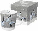 Paperproducts Design Decorative Bone China Mug Gift Box Set - Beverages, Hot, Cold Drinks, Tea – Artistic Designs, Decorated Mugs – 13.5 Ounces, Patti Gay/Two Can Art Snowfall Cranes Design by CozyNest Decor