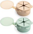 Silicone No Spill Snack Cups for Toddlers – Portable Baby Snack Cup Containers with Dustproof Lid – Dishwasher-Friendly Toddler Spill Proof Cups Without BPA, Lead, or Phthalates – Beige and Green by TinyTreasures Baby Boutique