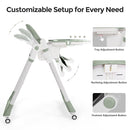 3-in-1 Foldable High Chair for Babies & Toddlers – Adjustable Height, Reclining Seat, 5-Point Safety Harness, Removable Tray, Lockable Wheels, Washable Cushion – Portable & Easy Clean, Green by TinyTreasures Baby Boutique