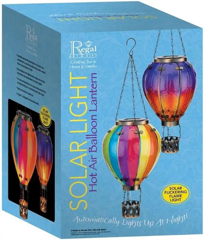 Regal Art & Gift Hot Air Balloon Solar Lantern – Hanging Solar-Powered LED Lights, Waterproof Portable Decorative Outdoor Lamp Made of Metal & Glass for Garden, Patios & Pathway – Stripe (Large), photo 6 of 9