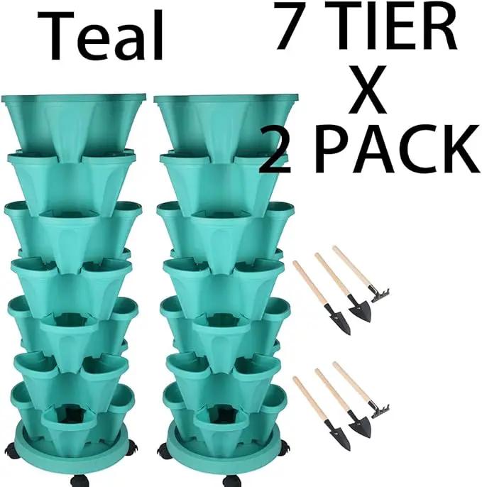 Vertical Planter 7 Tier Stackable Planters Garden Planters Strawberry Herb Flower and Vegetable Planter Indoor Outdoor Gardening Pots with Removable Wheels and Tools, photo 9 of 9