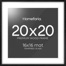 Homeforia 20x20 Black Wood Frame, High End Oak 20 x 20 Square Picture Frames with Mat 16 by 16 inches Photo, 20by20 Black Wooden Poster Frames Matted to 16x16 Print, Tempered Glass, Wall Kit, Set of 1 by CozyNest Decor