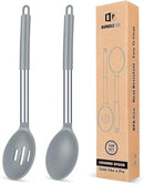 Pack of 2 Large Silicone Cooking Spoons,Non Stick Solid Basting Spoon,Heat-Resistant Kitchen Utensils for Mixing,Serving,Draining,Stirring (GREY) by CozyNest Decor