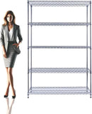 48"x24"x72" Chrome 5-Tier PREMIUM Wire Shelving NSF 4000 LBS MAX CAPACITY Heavy Duty Steel Storage Rack for Warehouses, Garages, Hospitals, Commercial Spaces, & Schools w/PREMIUM WHEELS