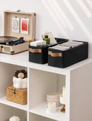 StorageWorks Narrow Storage Bins, Small Basket for Closet and Shelves, Fabric Organizer with Handles, Toilet Paper Storage, Black, 2-Pack by CozyNest Decor