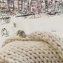 Chunky Knit Blanket Hand Made Merino Wool Throw Boho Bedroom Sofa Home Decor Giant Yarn(Ivory White 40"x47") by CozyNest Decor
