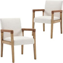 Mid Century Modern Dining Chairs Set of 2 Linen Fabric Upholstered Living Room Side Chair, Kitchen Arm Chair with Solid Wood Legs for Home Kitchen & Restaurant, Linen White by CozyNest Decor