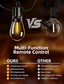 Outdoor Patio String Lights: S14 Shatterproof Bulb Outside Waterproof Light - 50Ft 15M Remote Dimmable Connectable Hanging Outdoor Electric Lighting - Garden Backyard Yard Gazebo Porch Party by CozyNest Decor