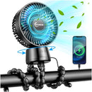 20000mAh Portable Stroller Fan with Auto Oscillating, Extended Anti-Slip Detachable Flexible Tripod, Power Bank & LED Light, 3-Speed Quiet Long Time Cooling Clip On Fans for Baby Crib Car Seat Travel by TinyTreasures Baby Boutique