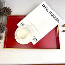 Red Decorative Tray, Rectangular Serving Tray with Handles, Plastic Coffee Table Tray for Ottoman, Living Room, Kitchen Tabletop, 15.6” x 10.2” x1.37” by CozyNest Decor
