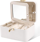 KAMIER Travel Jewelry Box, 2 Layers PU Leather Portable Jewelry Organizer, Large Capacity, Double Lock and Large Mirror, Hidden Necklace Hooks, Removable Dividers, Gift Box Packaging, White by TinyTreasures Baby Boutique
