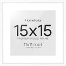 Homeforia 15x15 White Picture Frame, High End Oak 15 x 15 Square Wood Frames with Mat 11 by 11 inches Photo, 15by15 White Wooden Poster Frames Matted to 11x11 Print, Tempered Glass, Wall Kit, Set of 1 by CozyNest Decor
