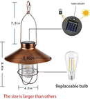 pearlstar Solar Lantern Outdoor Hanging Light Metal Farmhouse Solar Lamp with Warm White Edison Bulb Design for Garden Yard Patio Porch Decor (Brushed Copper) by CozyNest Decor