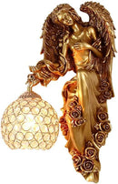 LITFAD Antique Spherical Sconce Light Decorated Bedside Lamp Clear Crystal 1 Light in Gold Wall Light Angel Wall Lamp for Bedroom Living Room Hotel - Left