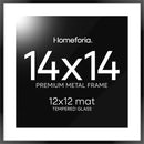 Homeforia 14x14 Picture Frame Black, High End Metal 14 x 14 Square Poster Frames with Mat 12 x 12 Photo, 14x14 Black Frame Matted to 12x12 Print, 14by14 Thin Frames, Tempered Glass, Wall Kit, Set of 1 by CozyNest Decor