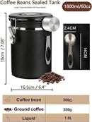 Coffee Canister Airtight Storage Container Stainless Steel Coffee Jar with Scoop,Date Tracker CO2 Release Valve for Dry Food Beans Ground Tea Flour Cereal and Sugar by CozyNest Decor